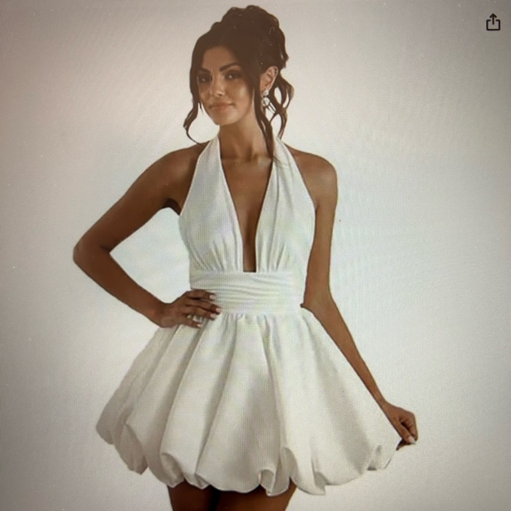 White Sleeveless Halter Mini Dress